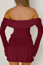 Y2K Off Shoulder Solid Knit Long Sleeve Crop Top