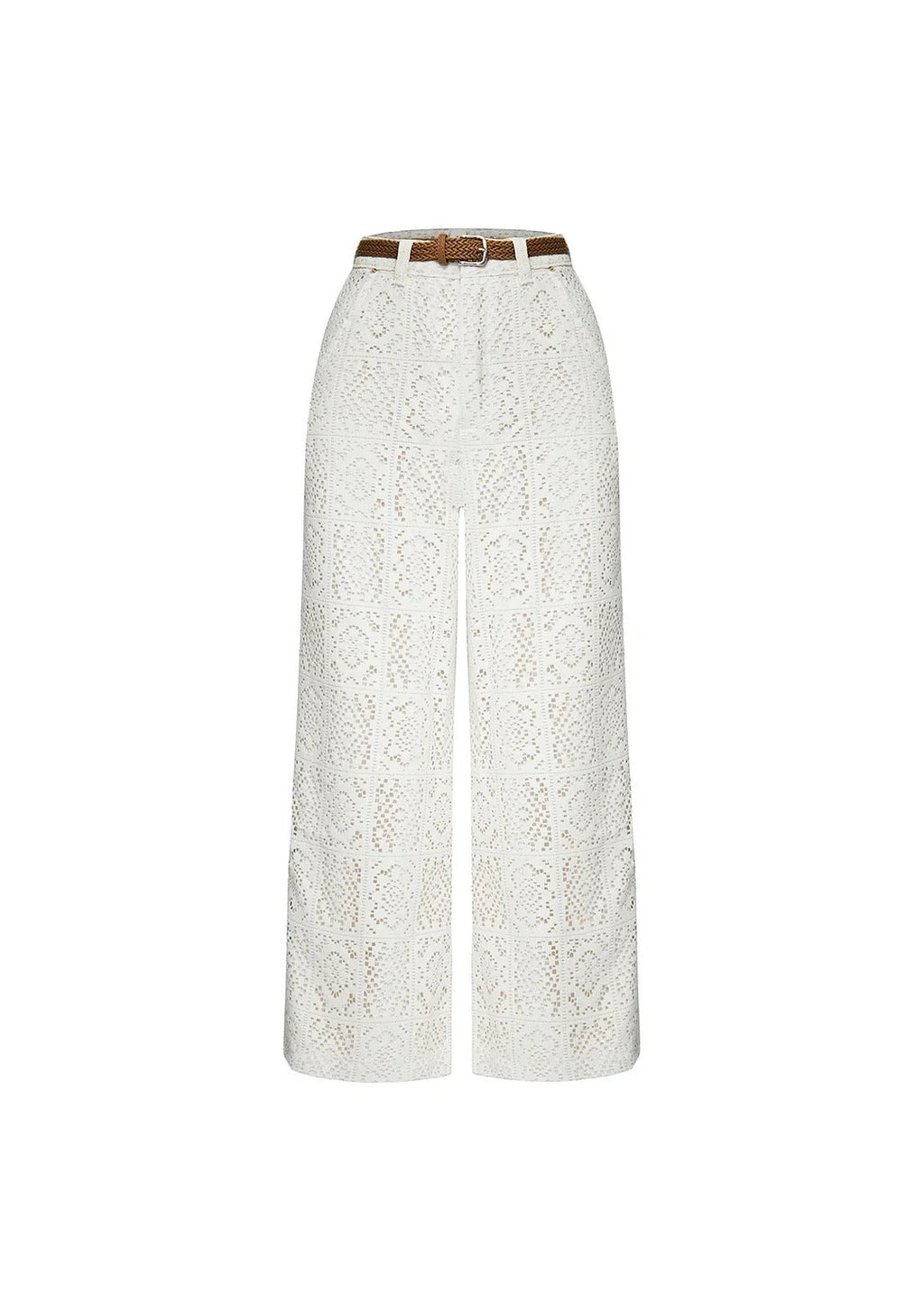 Joyful Bond Crochet Lace Mid Rise Pocketed Wide-leg Pants