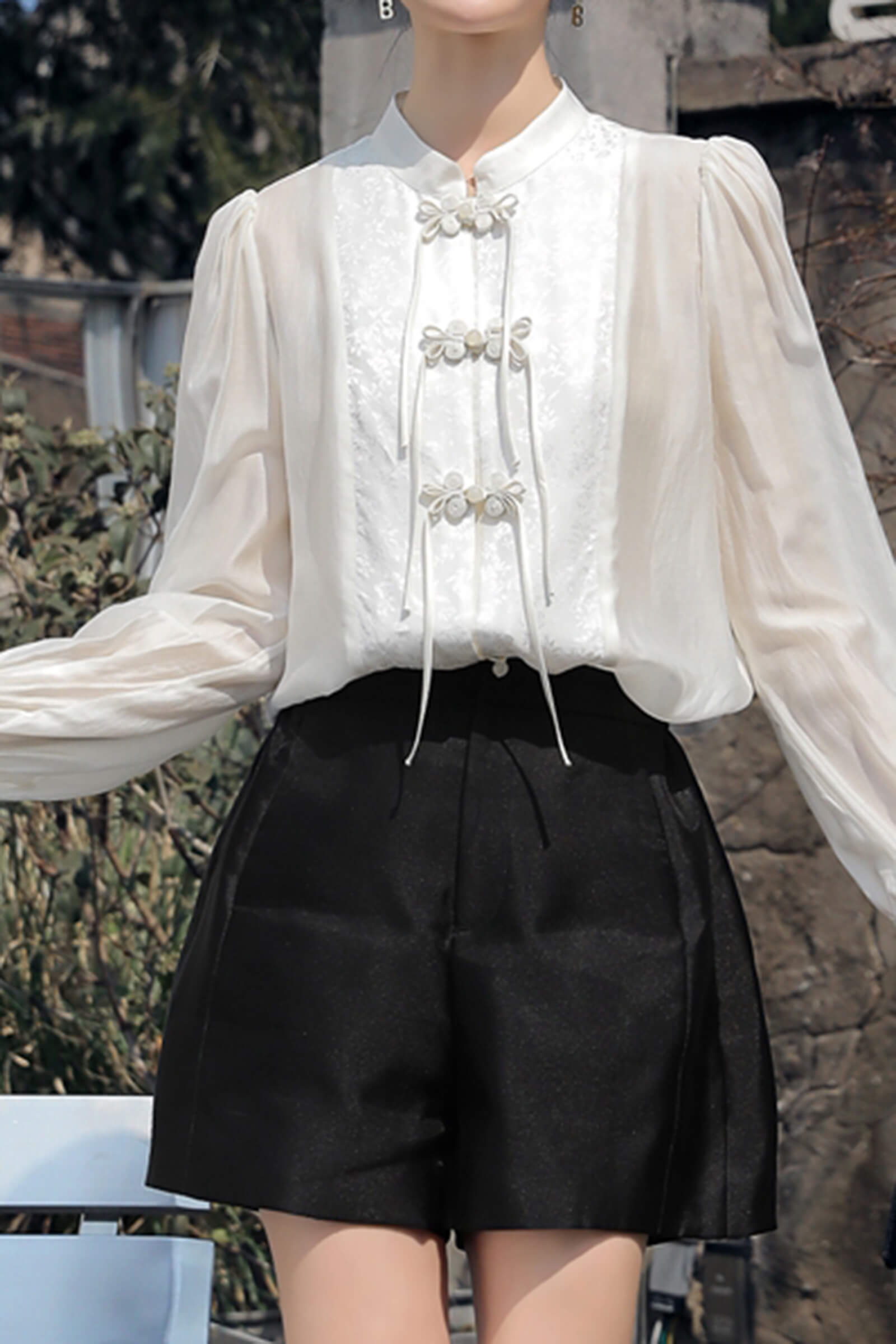 Beige Splice Buckle Shirt
