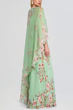 Love in Bloom Floral Print Asymmetrical Chiffon Cape Maxi Dress