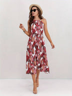 Jocelyn Boutique Halterneck Beach Dress with Leaf Pattern Premium Wardrobe Essential