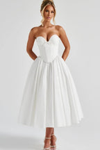 Romantic Bow Boned Strapless Slim Solid Prom Dress