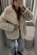 Eco Faux Fox Fur Notch Lapel Plush Coat