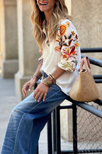 Bohemian Floral Embroidered Linen Shirt