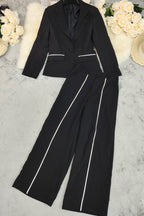 Contrast Color Relaxed Fit Blazer Casual Pants Set