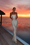 Rhinestone Cami Backless Bodycon Maxi Party Dress
