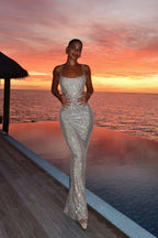 Rhinestone Cami Backless Bodycon Maxi Party Dress