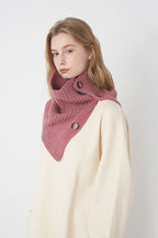 Wool Blend Solid Knitted Removable Buttoned Scarf