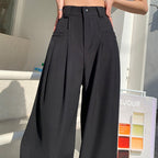 Black Wide-Leg Slip Pocket Straight Suit Pants