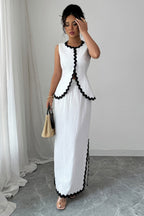 Romantic Lace Trim Vest High Waist Skirt Set