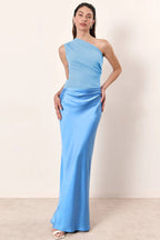 Chic Asymmetric Shoulder Ruched Bodycon Cocktail Dress