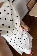 Adelah Polka Dot Print One Shoulder Ruched Short Sleeve Midi Dress