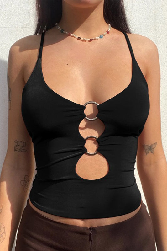 Front Cutout Slim Fit Halter Crop Tank Top