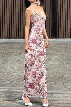 Backless VNeck Maxi Floral Dress