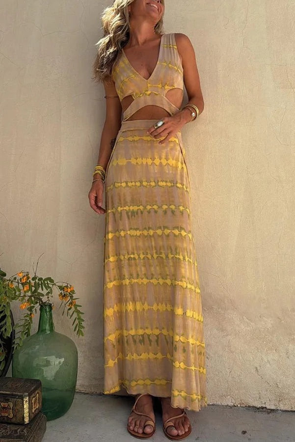 Abigail Exclusive Stretch Tie Dye Slit Dress with Cutouts Elevated Occasion Wear