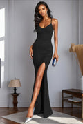 Sequin Slit Spaghetti Strap Formal Dress