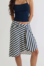Elegant Striped Irregular Midi Skirt