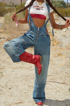 Washed Distressed High-Waisted Straight Jeans