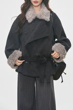 Vintage Fur Collar Fur Cuffs Short Woolen Coat
