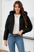 Short High Waist Faux Fur Hood Puffer Jacket