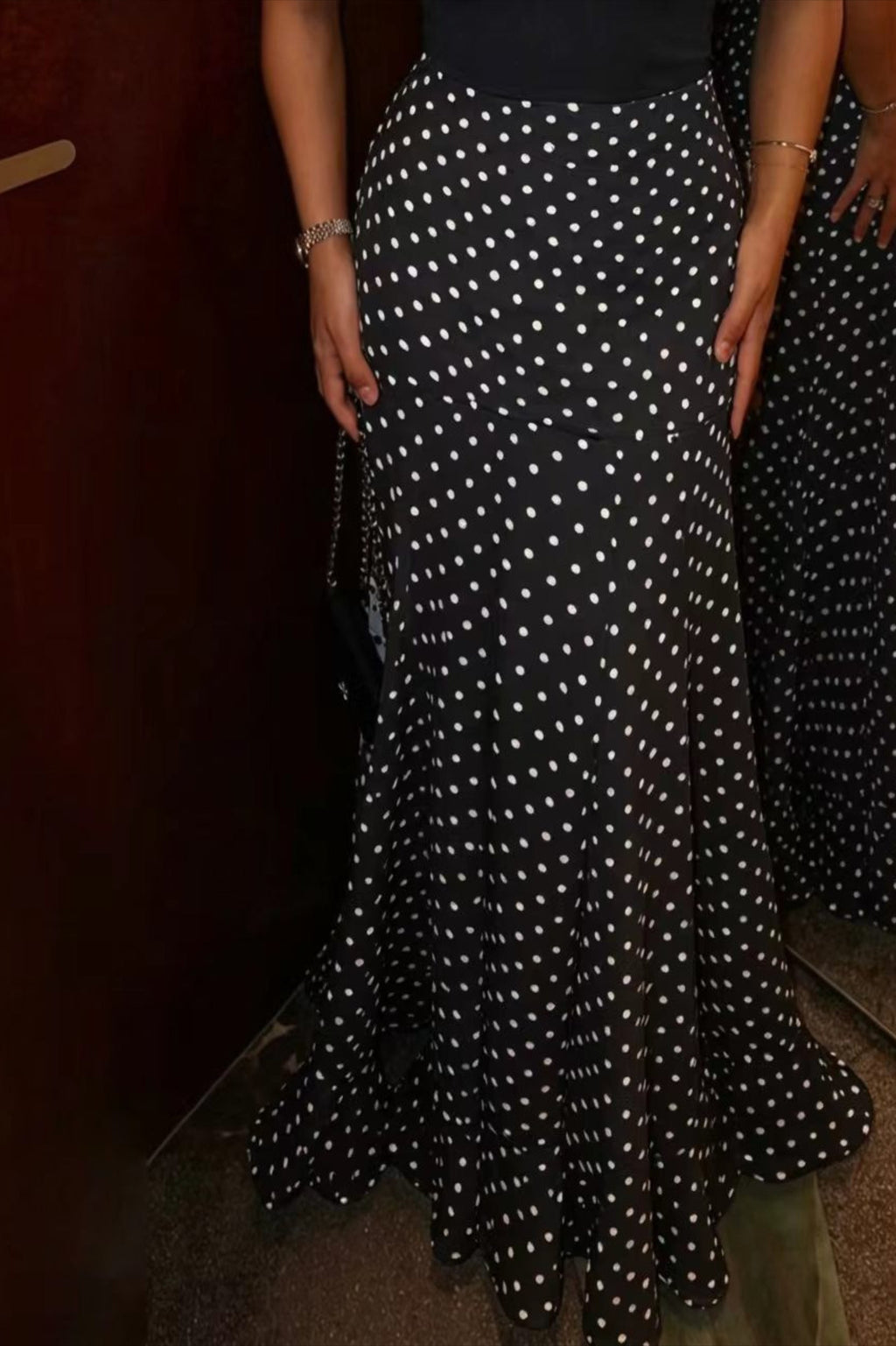 High Waist Polka Dot Hip Long Skirt