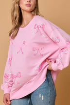 Bowknot Sequined Casual Loose Long Sleeve Sweatshirt