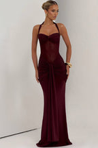Mesh Paneled Fishtail Sash Bodycon Party Dress