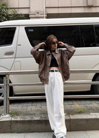 Nova Oversized Faux Leather Jacket – Vintage Brown Streetwear Fit