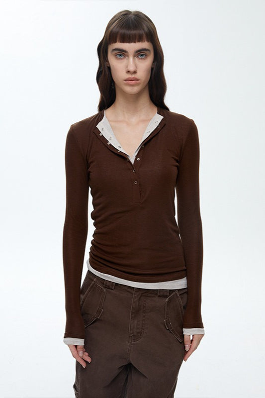 Henley Neck TwoinOne Knit Top