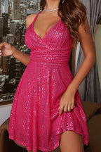 Sequin Ruched Cross-Back Holiday Party Dress