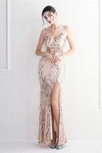 Intricate Beadwork Figure Hugging Gown Formal Dress