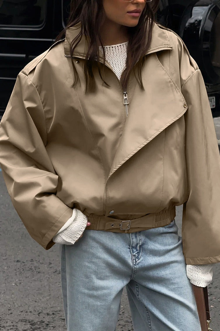 British Khaki Trench Notch Collar Coat