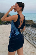 Tie Neck Printed Mini Dress