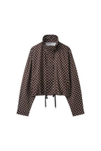 Polka Dot Print Stand Collar Zip-Up Drawstring Cropped Jacket