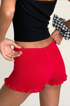 Y2K Solid Casual Low Waist Plaid Ruffle Shorts