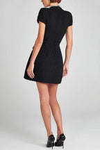 Leslie Timeless Exquisite and Playful Mini Dress Made of Tweed Fabric with Beaded Trim, Short Sleeves and Pockets Elevated Occasion Wear