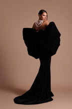 Crystal-Floral Luxury Black-White Bodycon Strapless Party Dress