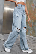 Ripped High Waist Casual Wide Leg Jeans