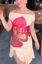 Floral Slop Shoulder Ruffle Mini Dress