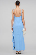 Zoie Blue Sleeveless Ruffle Midi Dress