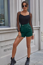 Corduroy High Waist Belt Short Trousers