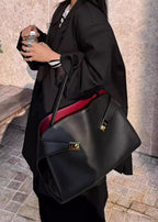 Aurora - Black Leather Tote Bag with Gold Accents