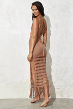 Knit Hollow Tie Fringe Cover Up