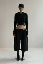 Zipper Cropped Embroidered Hoodie