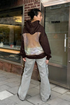 Sheer Mesh Panel Long Sleeve Hoodie