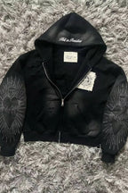 Letter Embroidery Zipper Hoodie