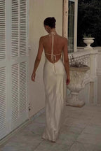 Backless Halter Camisole Satin Like Formal Dress