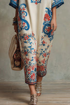 Unique Print Loose V-Neck Casual Slit Maxi Dress