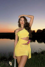 One-Shoulder Cut-Out Bow Birthday Dress