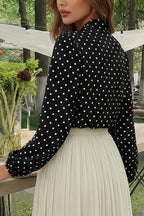 Polka Dot Print Tie-up Long-sleeved Loose Casual Shirt